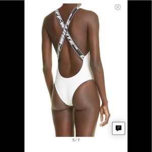 AUTHENTIC Off WHITE White LOGO CROSS BACK RIBBED ONE PIECE SWIMSUIT
